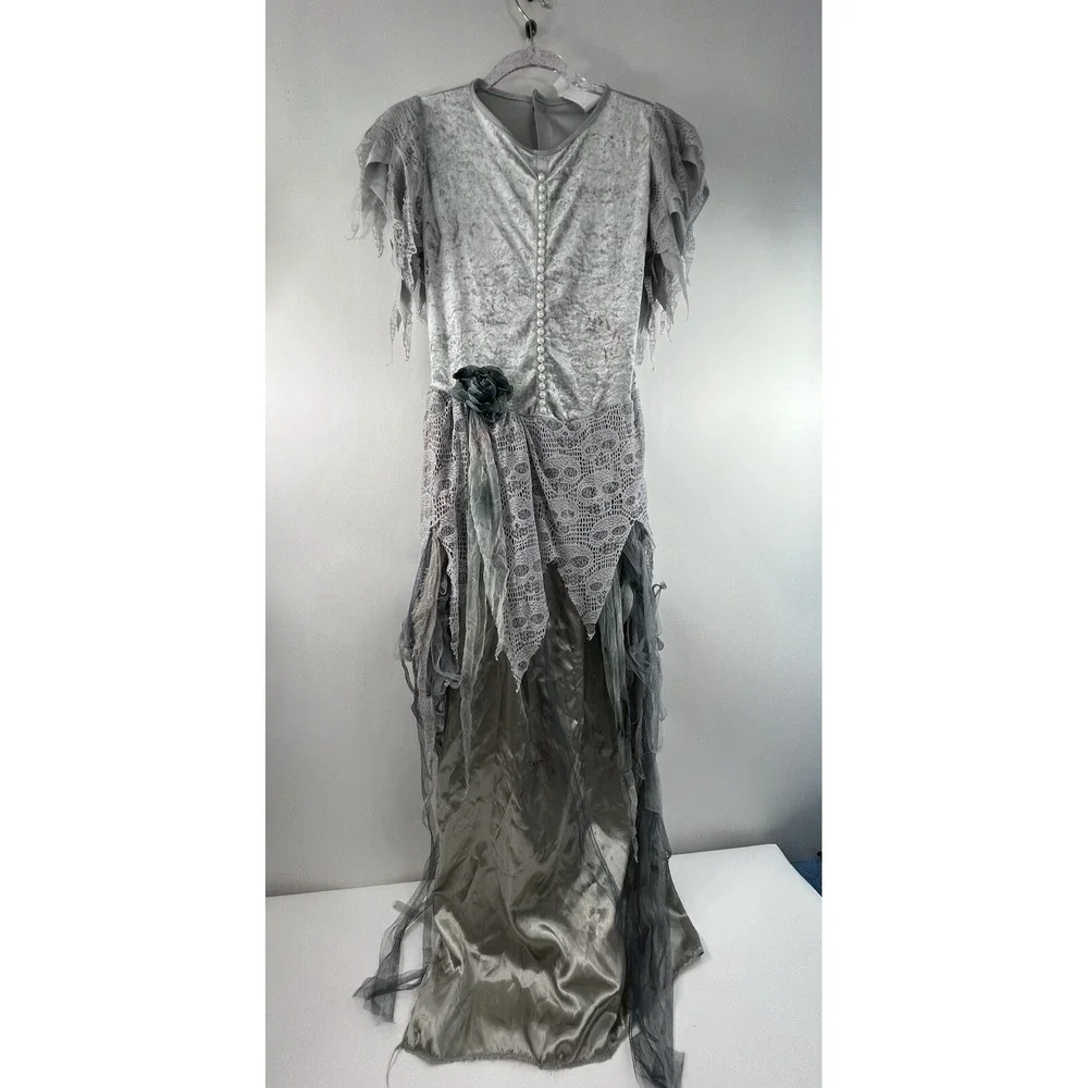 Spirit Halloween Costume Child XL (14-16) Silver‎ Zombie Bride Faux Blood Stains